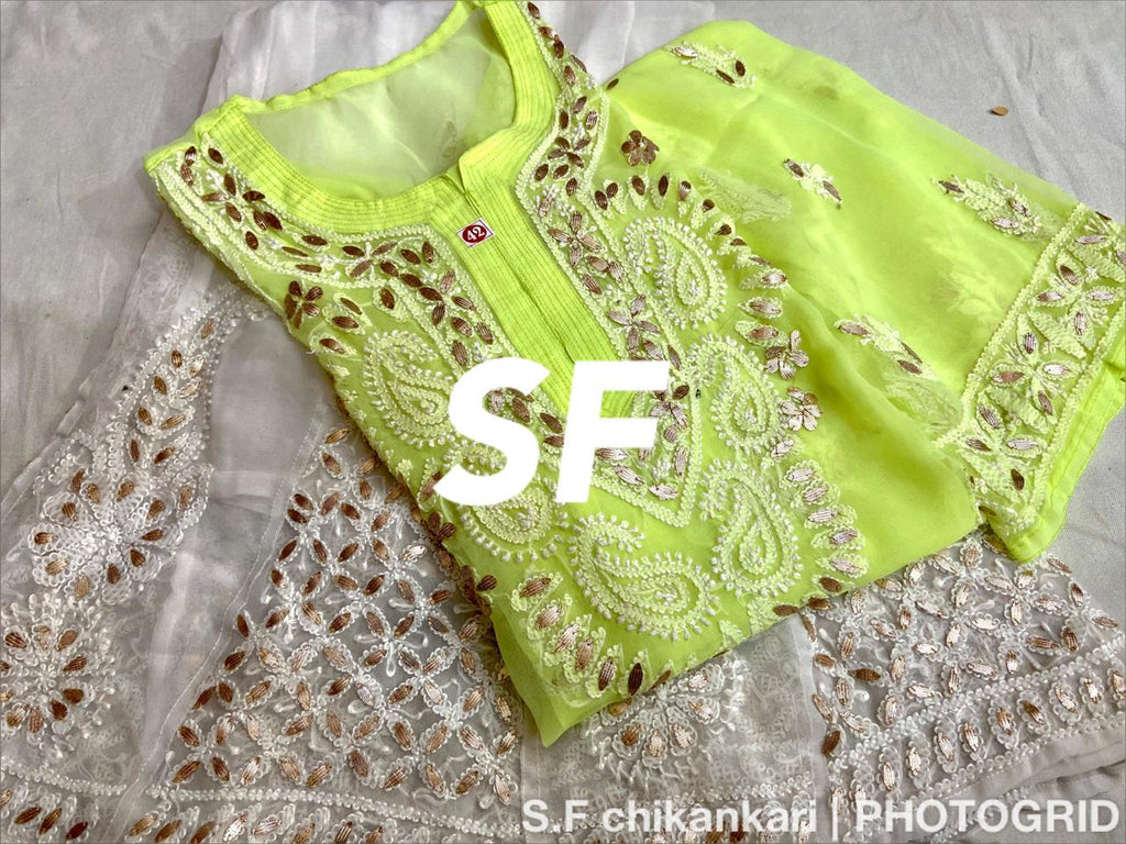 Chikankari Kurti Sharara with gotta patti work