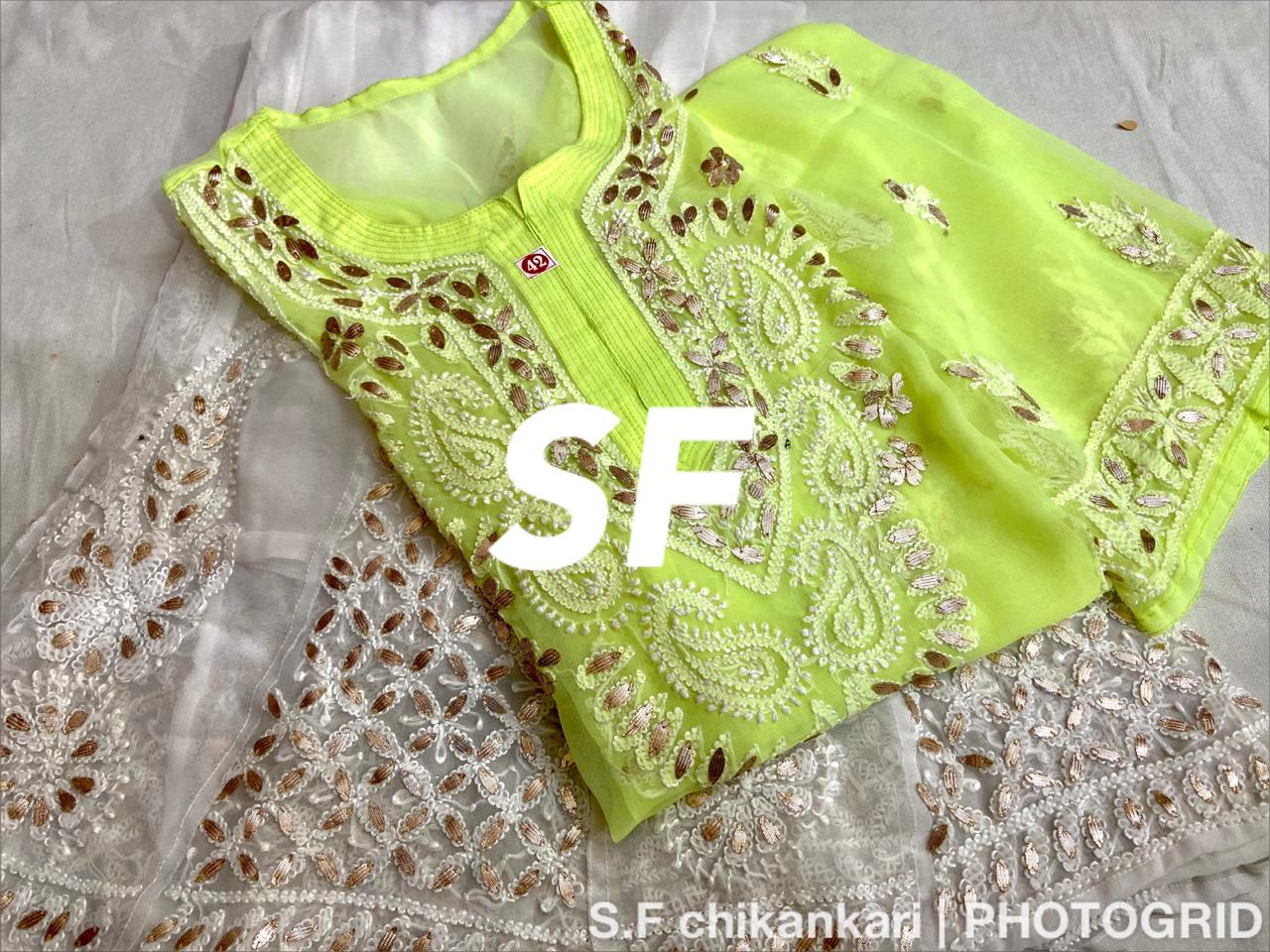 Chikankari Kurti Sharara with gotta patti work