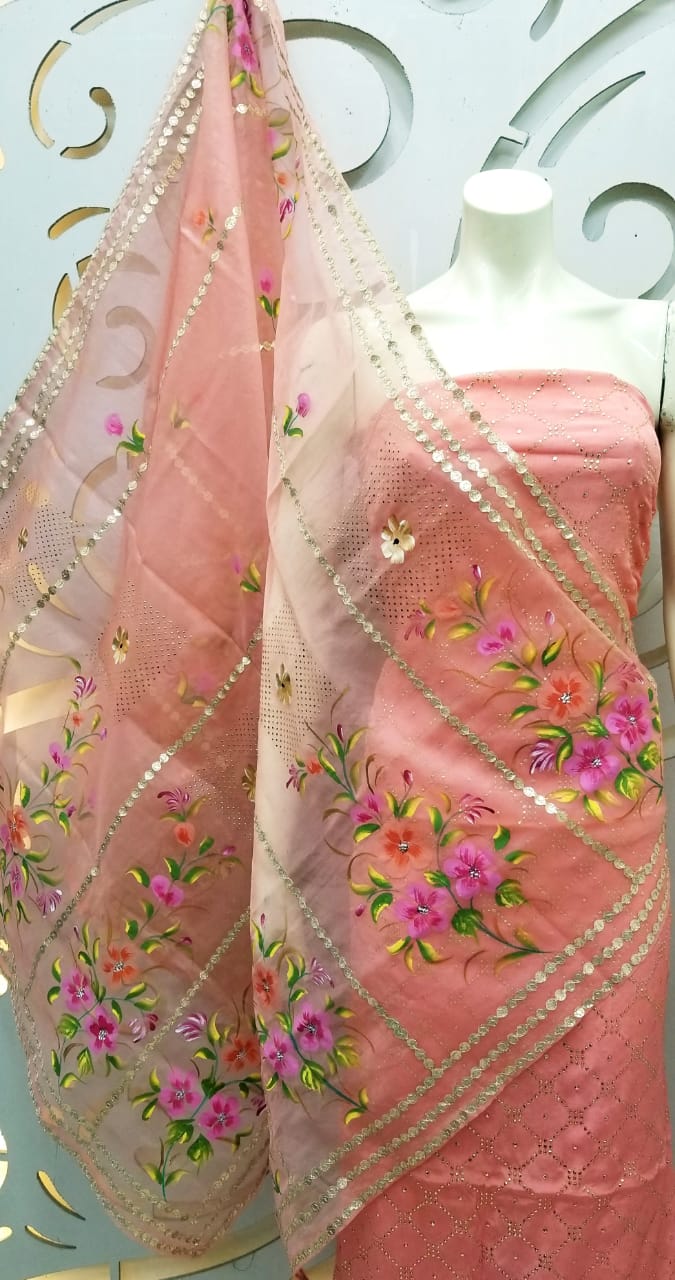 Beautiful Chinnon Shirt Organza Dupatta Shantoon Bottom