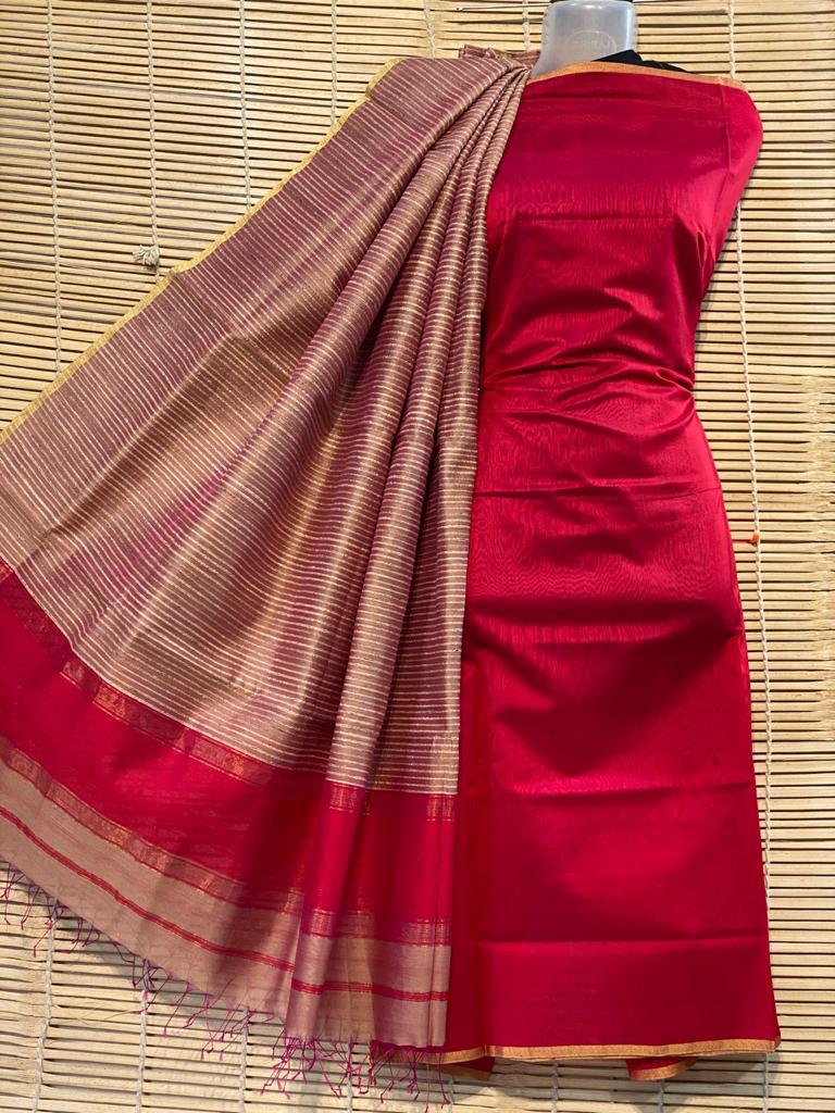 Maheshwari Cotton Silk Top with Jute Dupatta