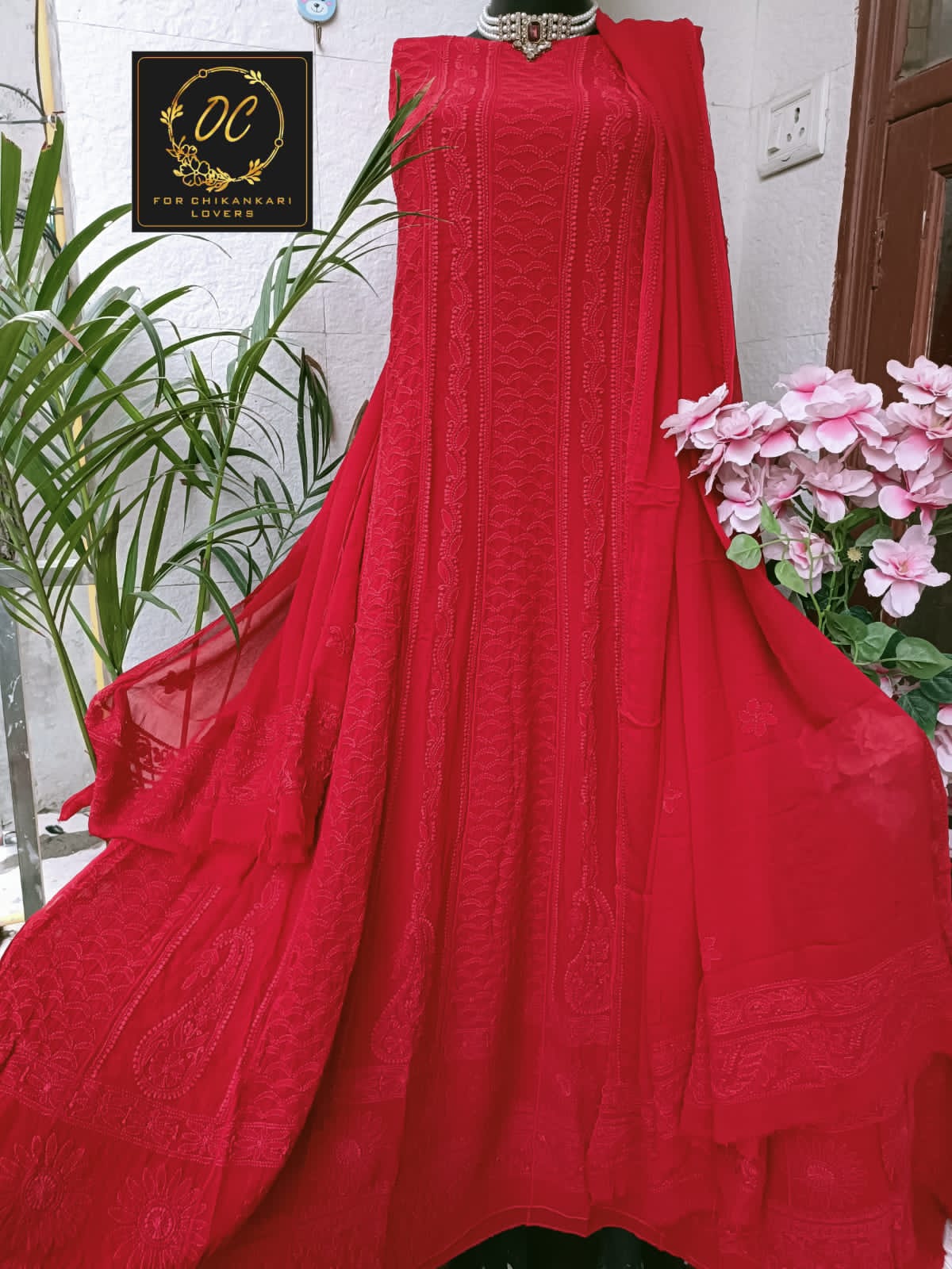 Viscose Georgette Chikankari Anarkali