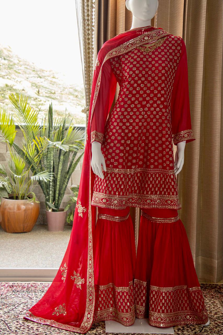 Beautiful Chinnon Short Anarkali with Garara