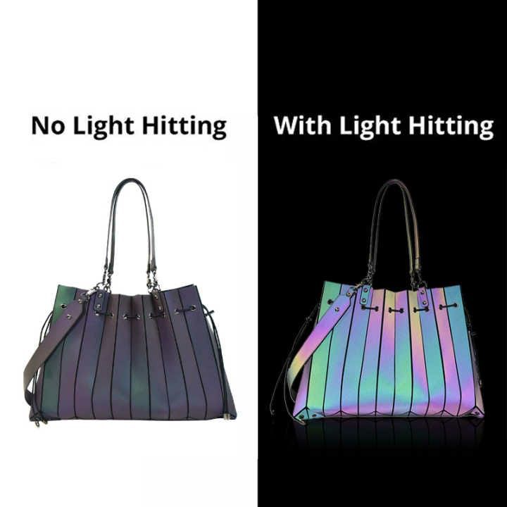 Reflective Leather Drawstring Tote Bag