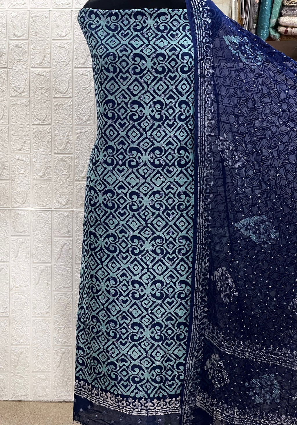 Maheshwari Silk Block Print Suits with Shantoon Bottom