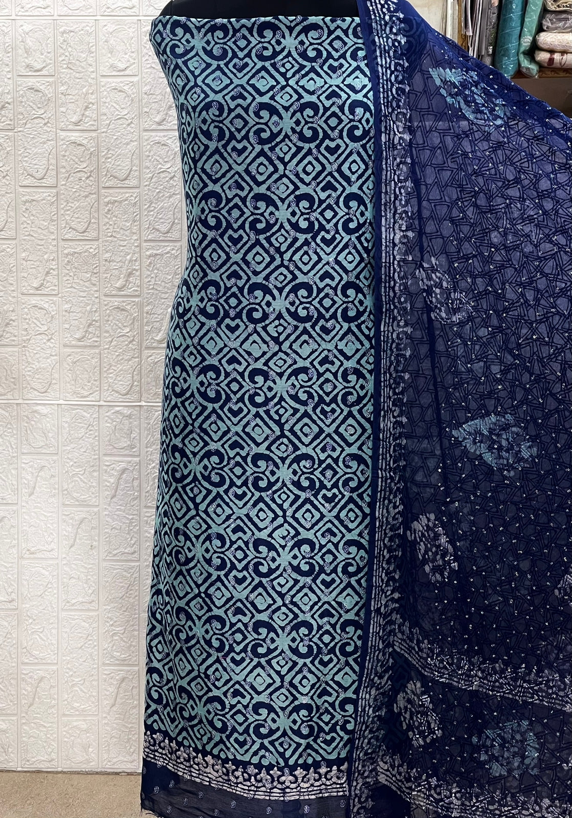 Maheshwari Silk Block Print Suits with Shantoon Bottom