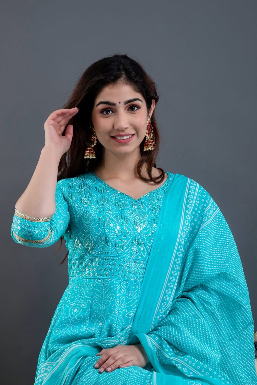 Beautiful Cotton Anarkali Set with Gota