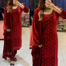 Load image into Gallery viewer, Stitched Velvet Kurti Pant Stole