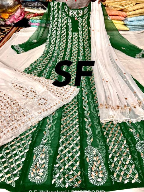 Chikankari Anarkali Sharara with gotta patti work