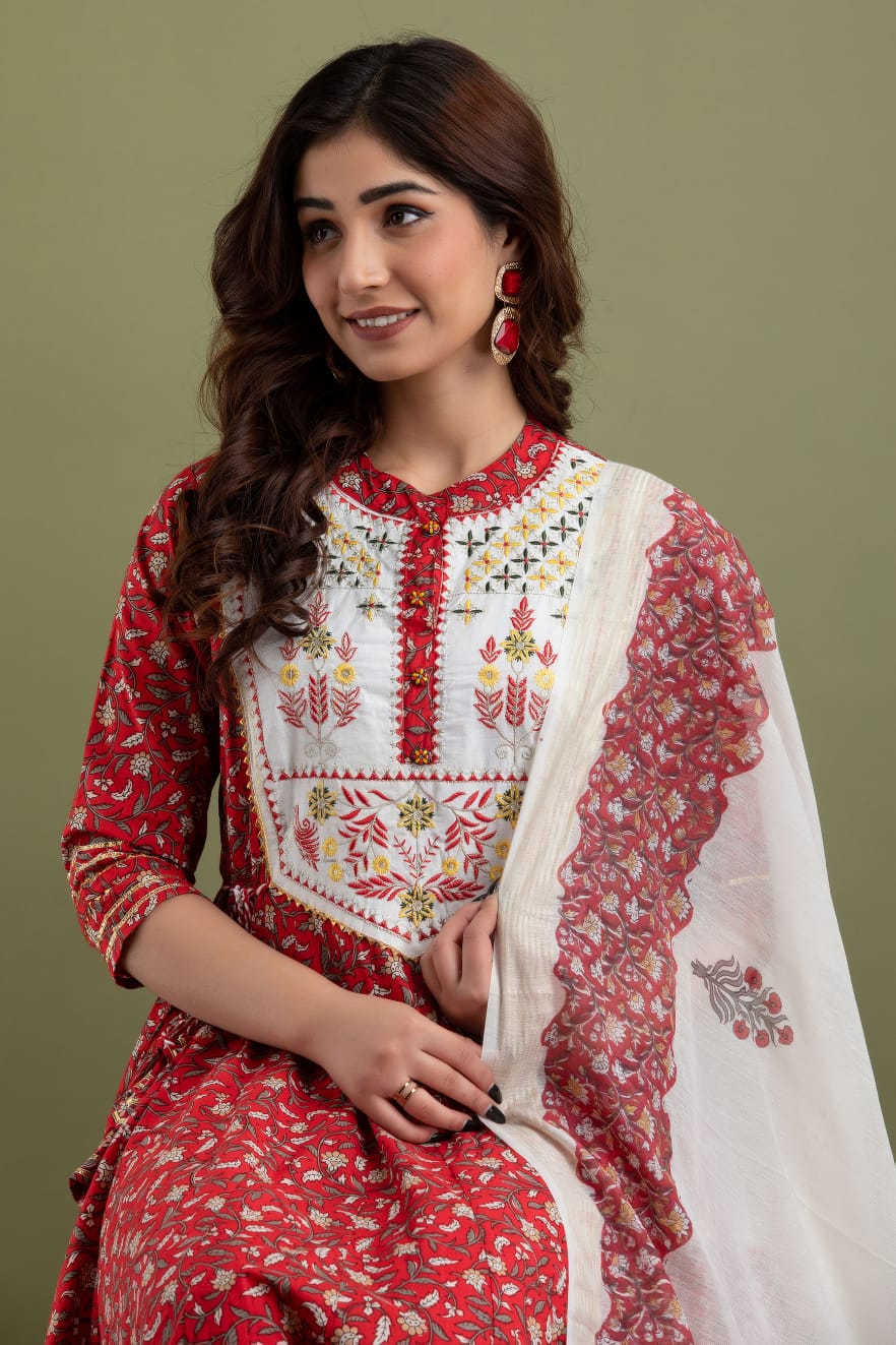 Cotton Gown 28 kalis with embroidery on yoke