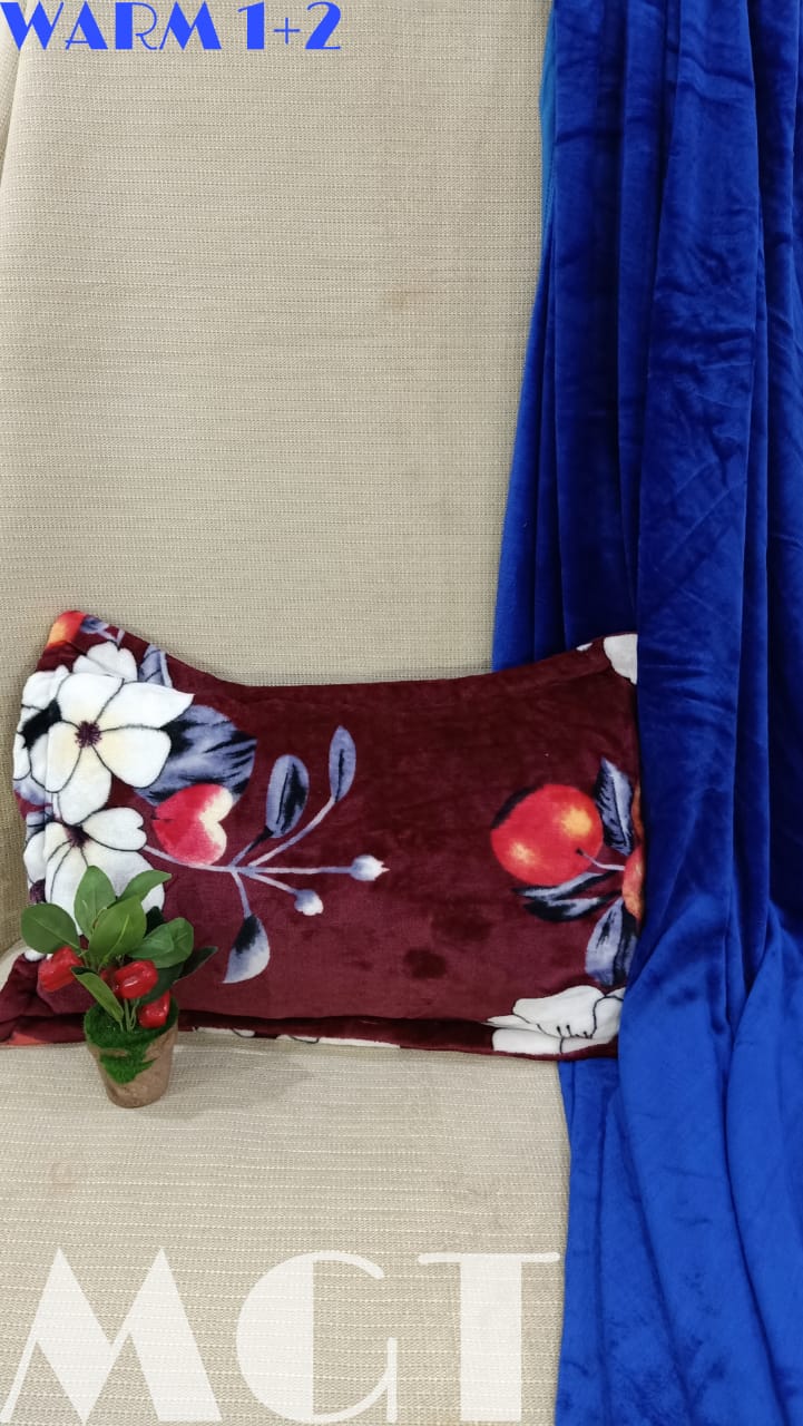 Plain Bedsheet with Printed Pillow Covers