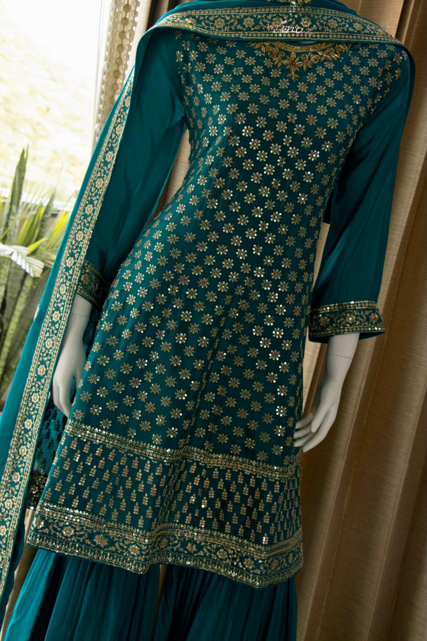 Beautiful Chinnon Short Anarkali with Garara