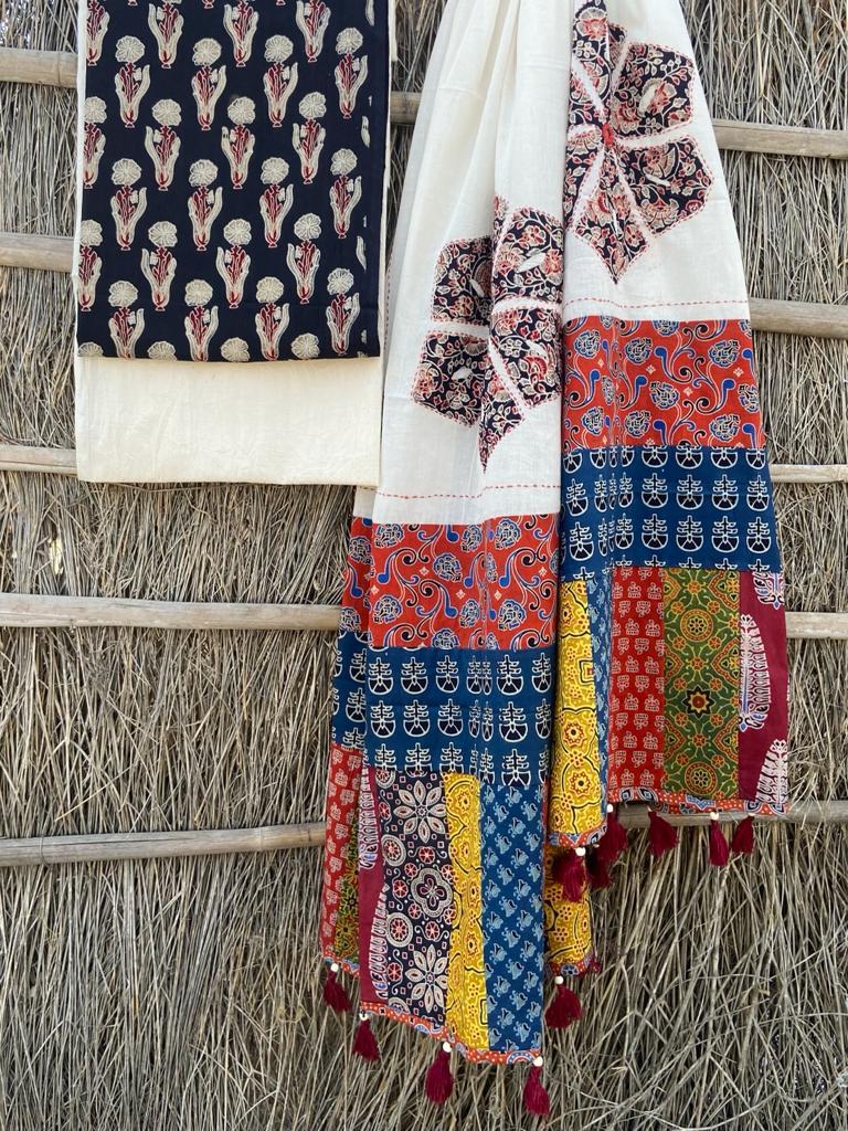 Ajrakh Suits with Applique Dupatta