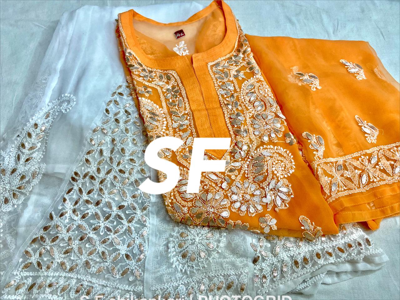 Chikankari Kurti Sharara with gotta patti work