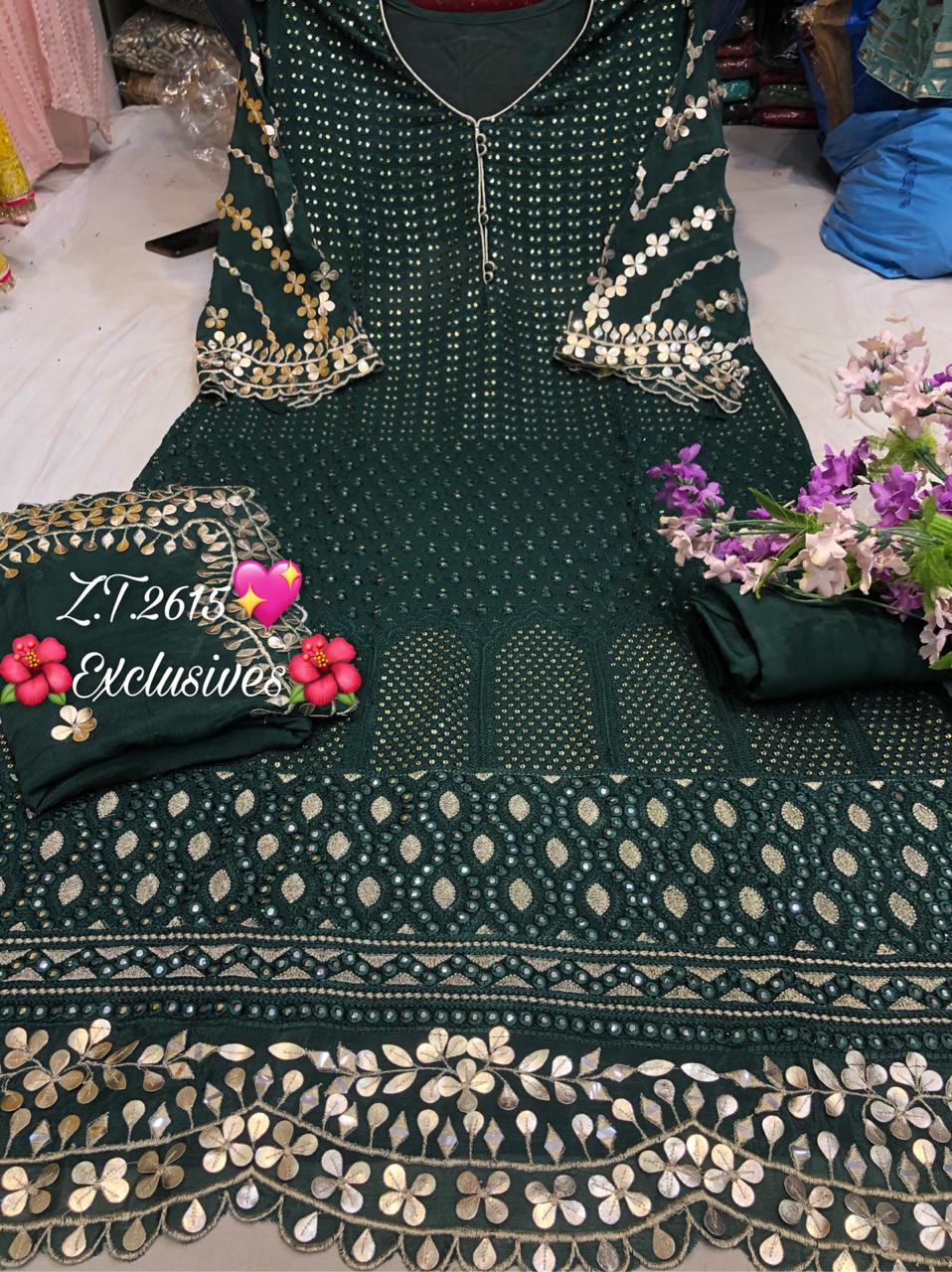 Chinnon Silk Suit with badla work