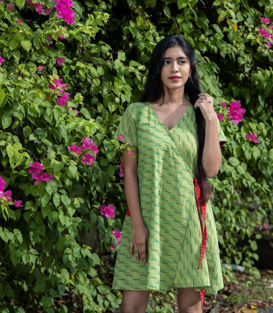 Handloom Ikat Wrap Dress