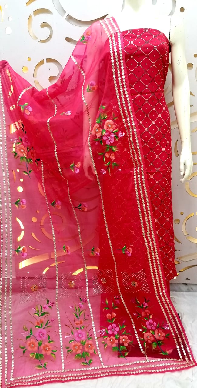 Beautiful Chinnon Shirt Organza Dupatta Shantoon Bottom