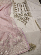 Chanderi Shirt with Gotta work, Georgette Embroidered Dupatta n Shantoon Bottom
