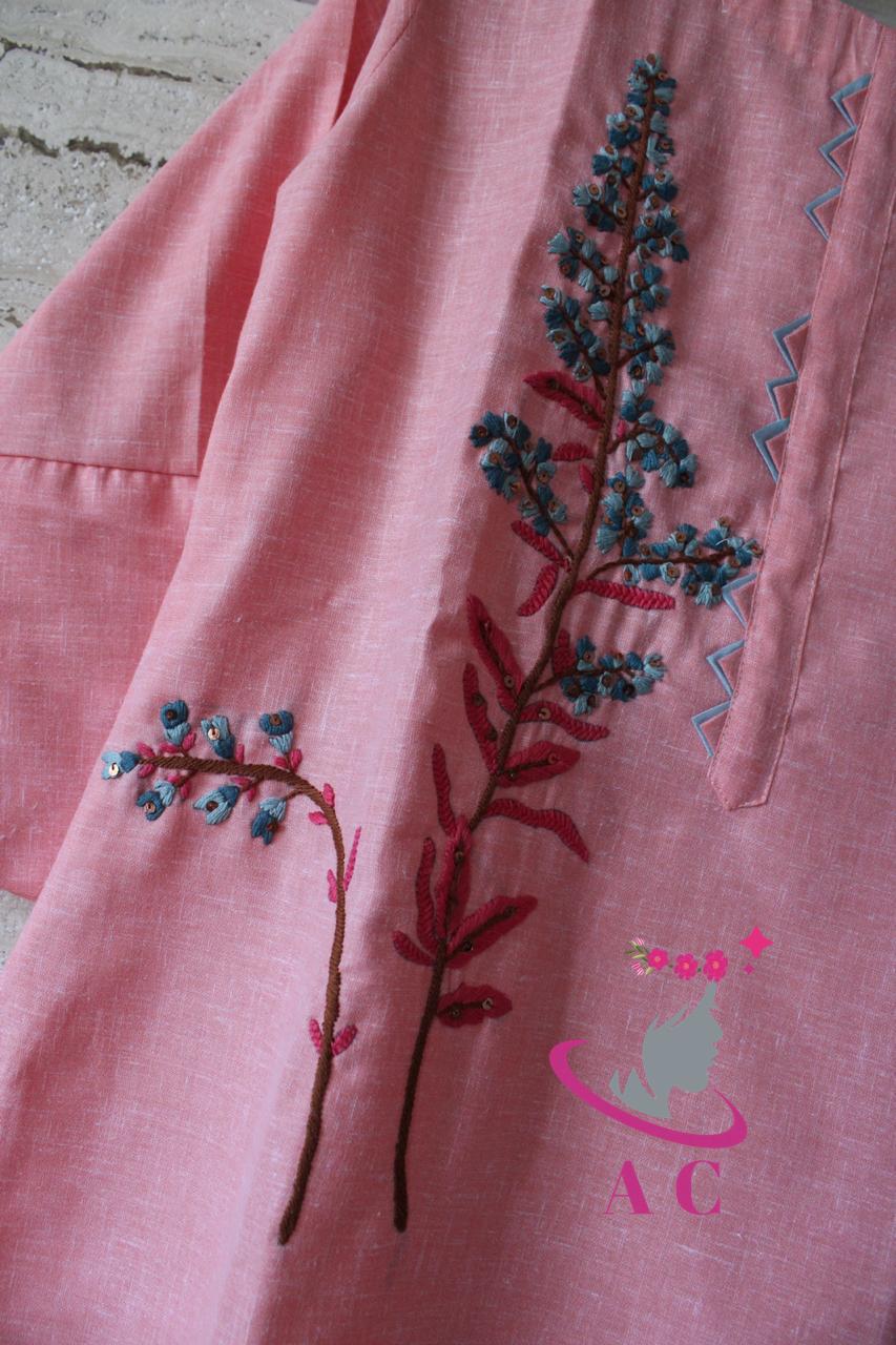 AC Cotton Stitched Embroidered Kurti