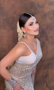 White Sequins Embroidered Saree
