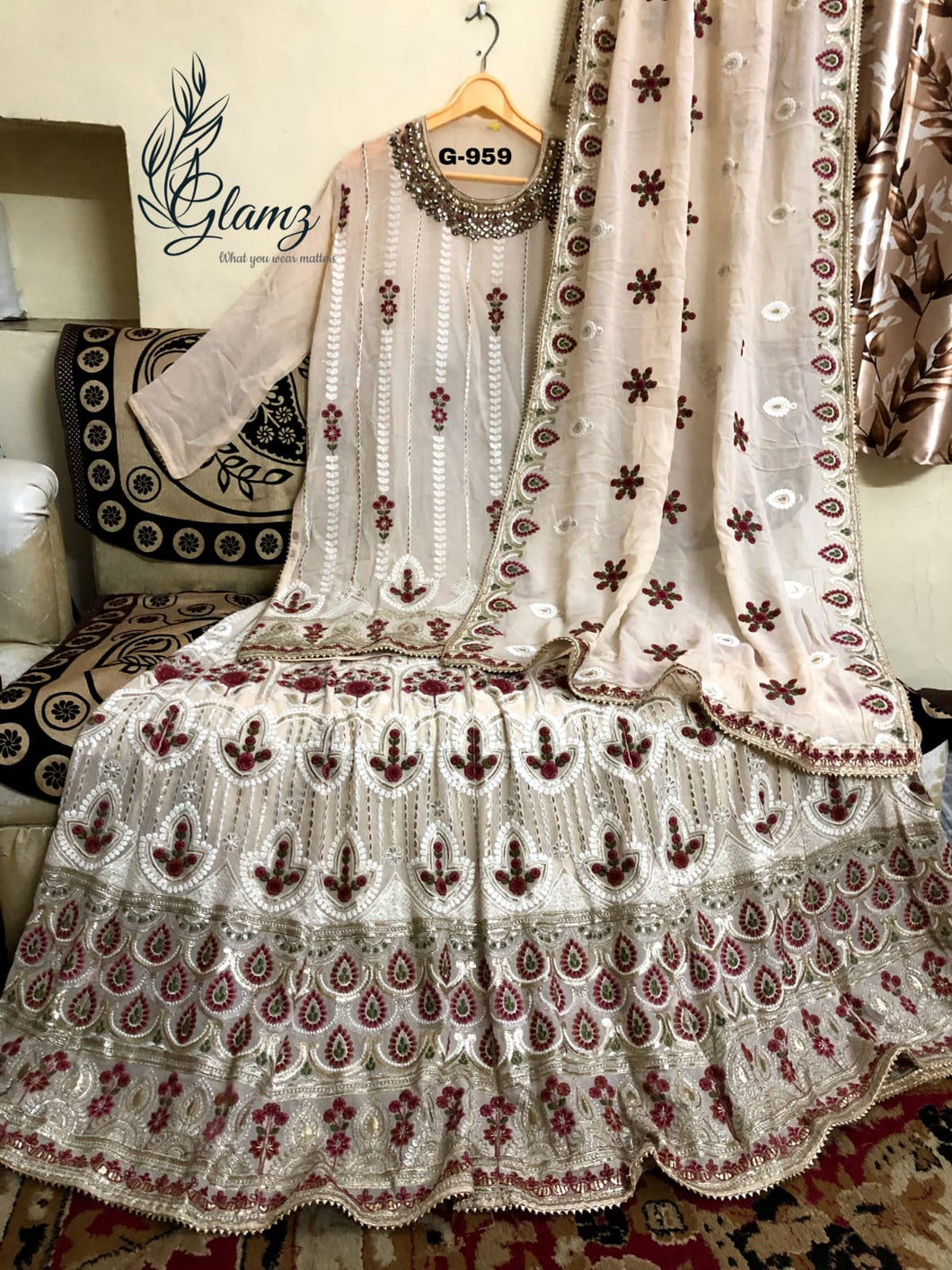 Designer Lucknowi Kurti Skirt Set