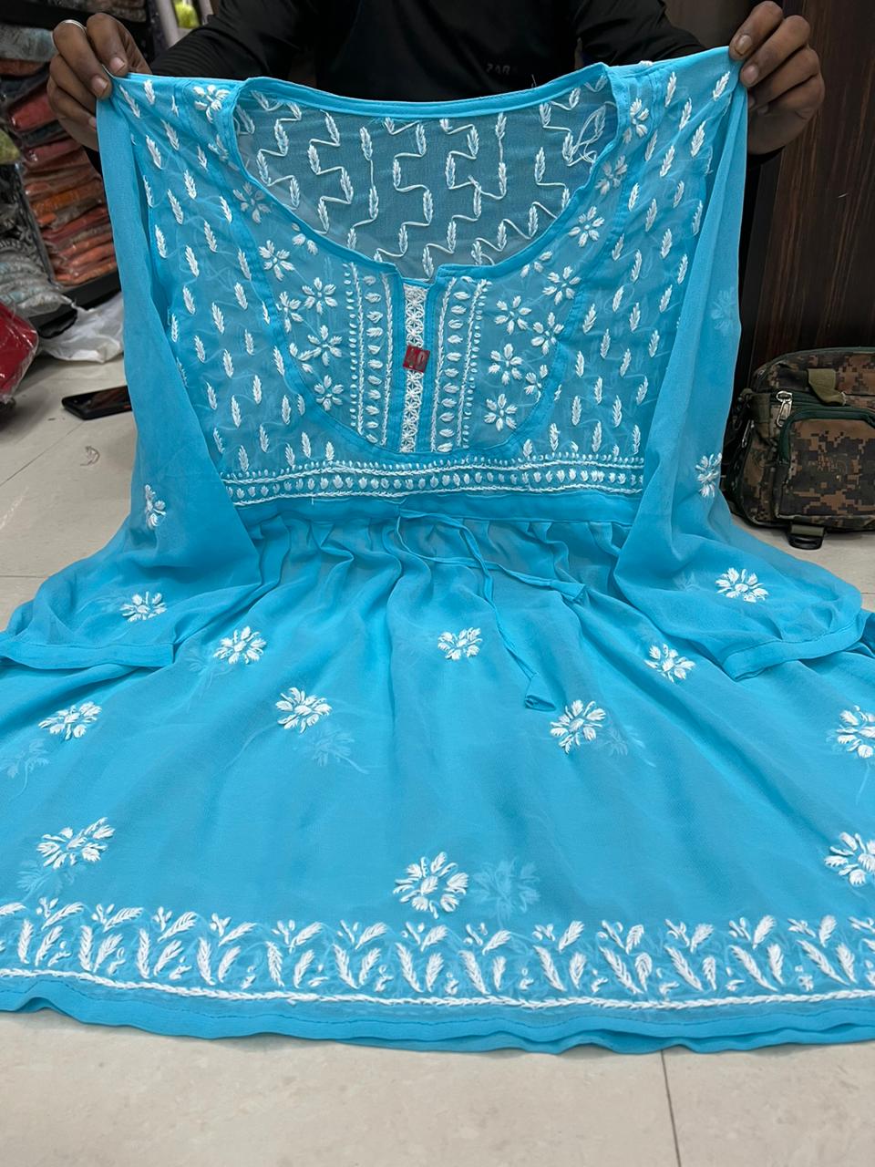 Georgette Chikankari Short Kurtis/Tops