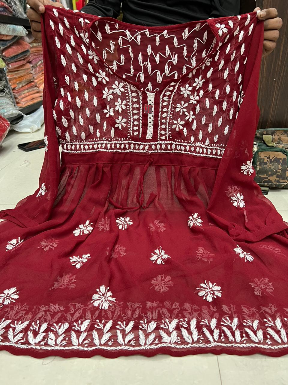 Georgette Chikankari Short Kurtis/Tops