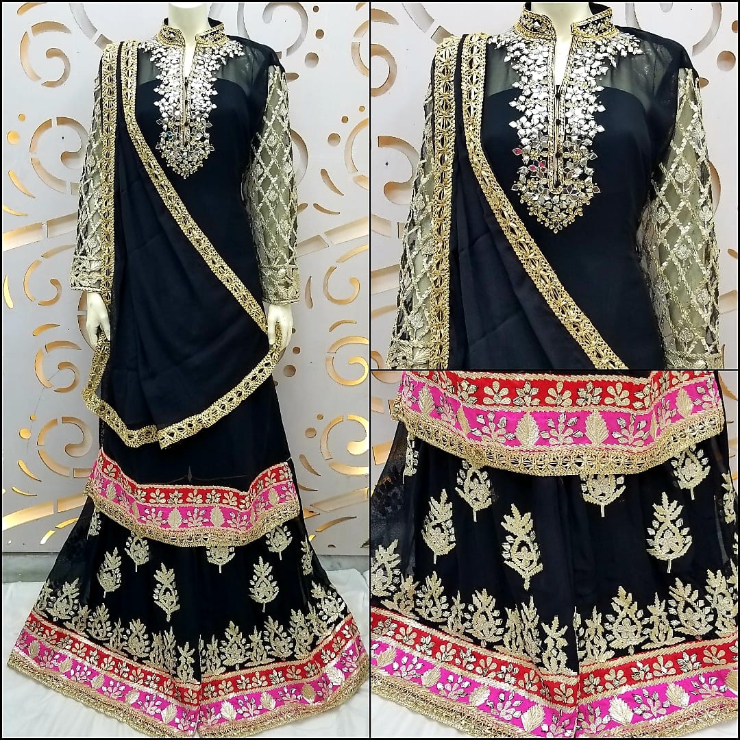 Beautiful Georgette Leather Gotta Semi-stitched