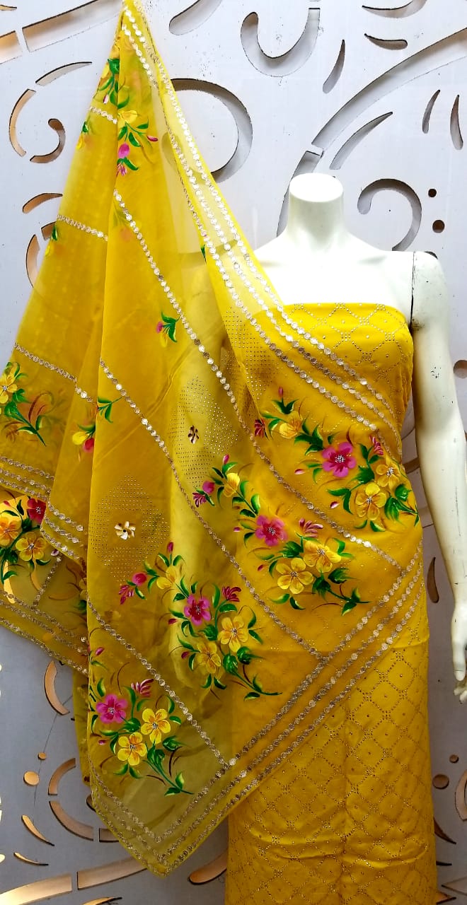 Beautiful Chinnon Shirt Organza Dupatta Shantoon Bottom