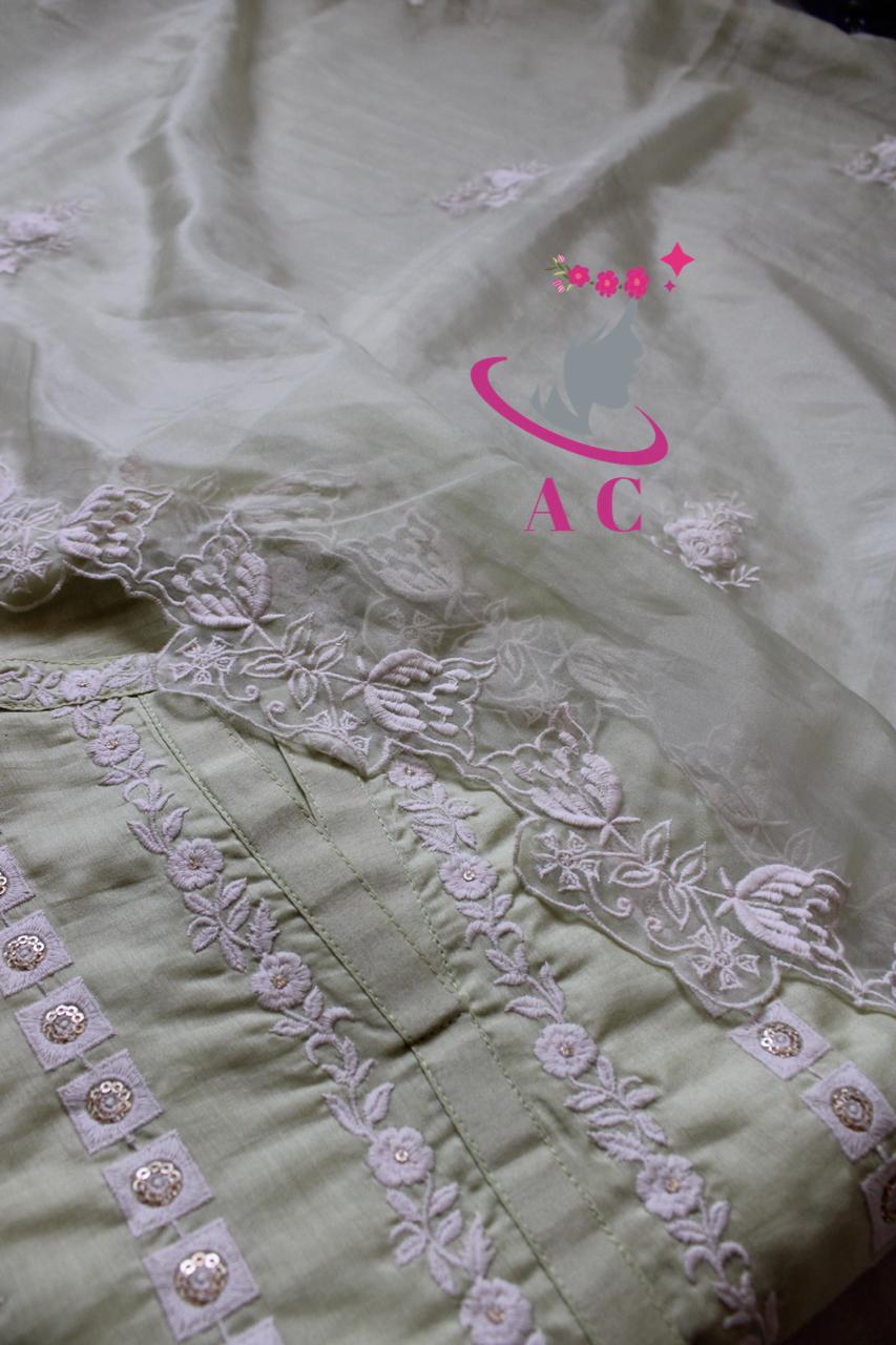 Cotton Silk Stitched Shirt(Embroidered) with Palazzo