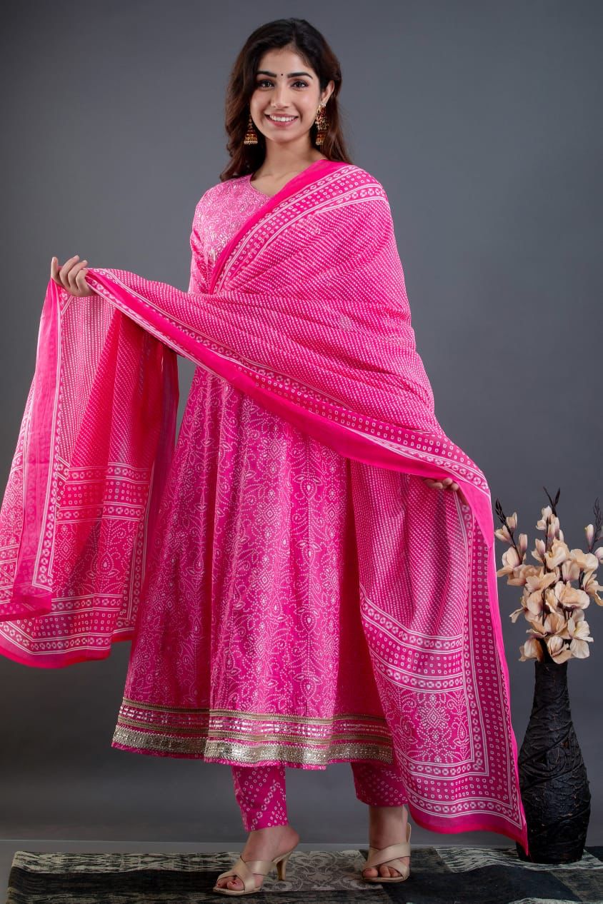 Beautiful Cotton Anarkali Set with Gota