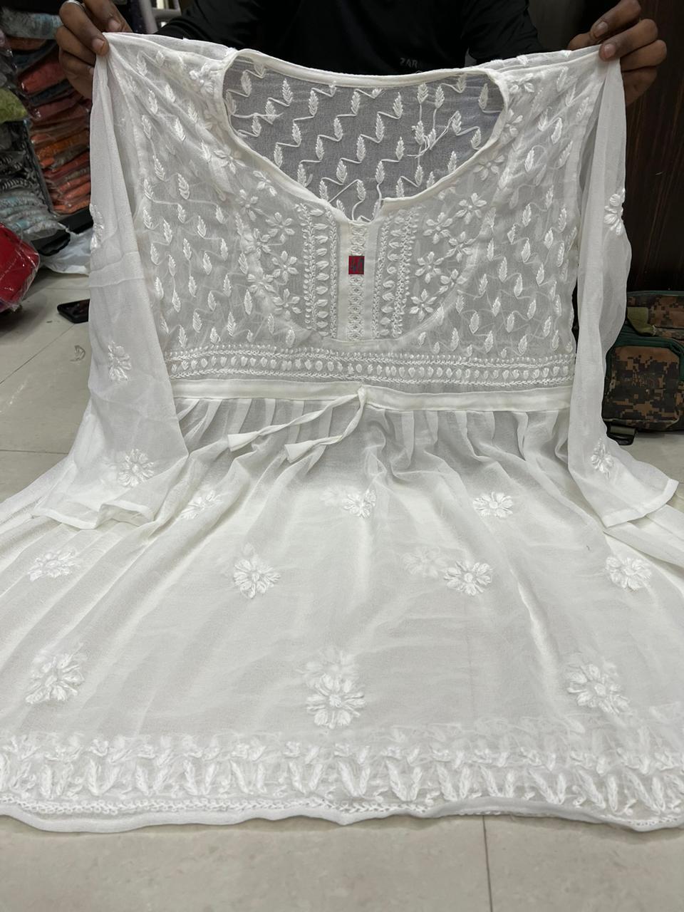 Georgette Chikankari Short Kurtis/Tops