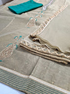 Chanderi Shirt with Gotta work, Chiffon Embroidered Dupatta n Shantoon Bottom