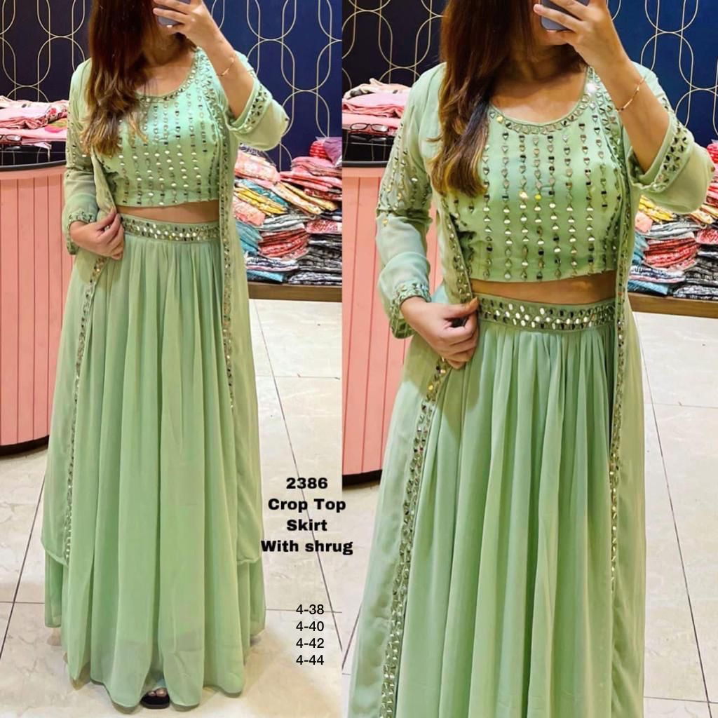 Georgette crop top with skirt and shrug