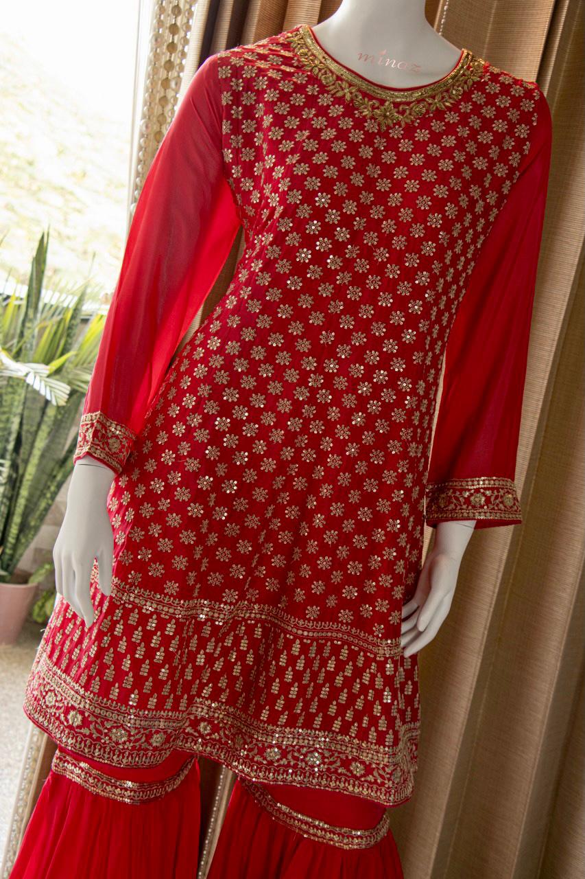Beautiful Chinnon Short Anarkali with Garara