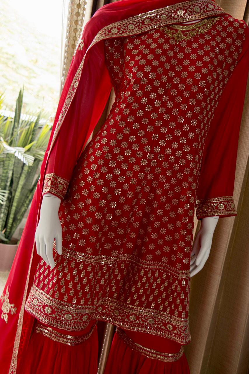 Beautiful Chinnon Short Anarkali with Garara