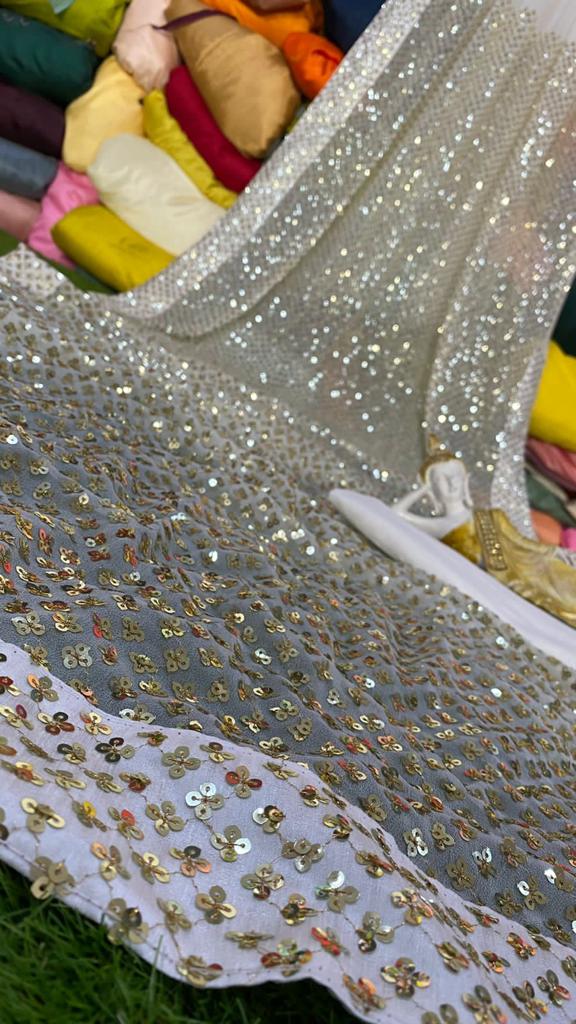 White Sequins Embroidered Saree