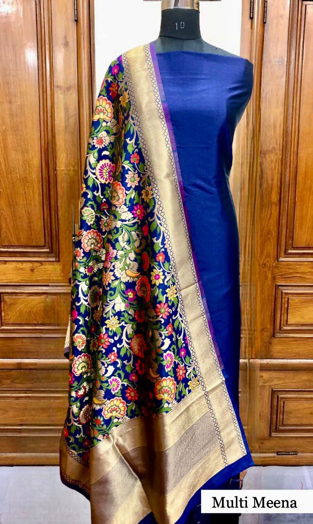 Plain Silk Suit with Benarsi Weaving Dupatta