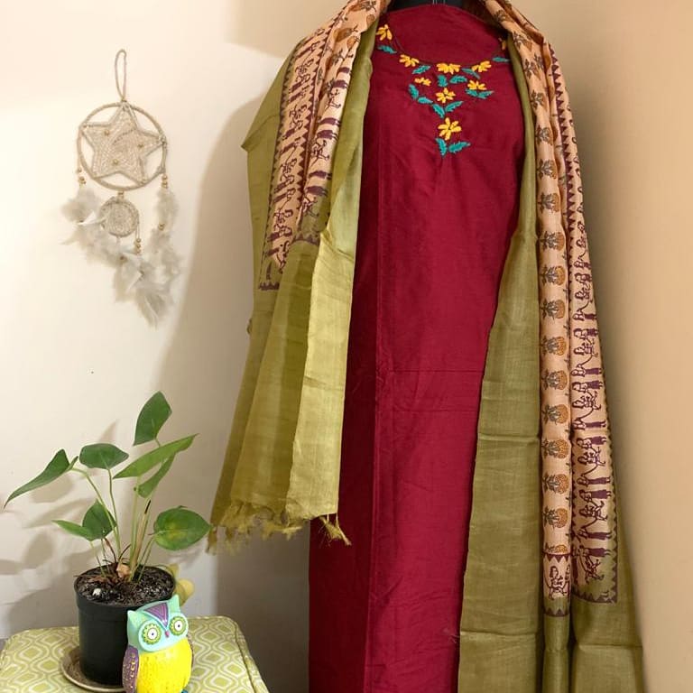 Cotton Silk Kurta with Tussar Silk Dupatta