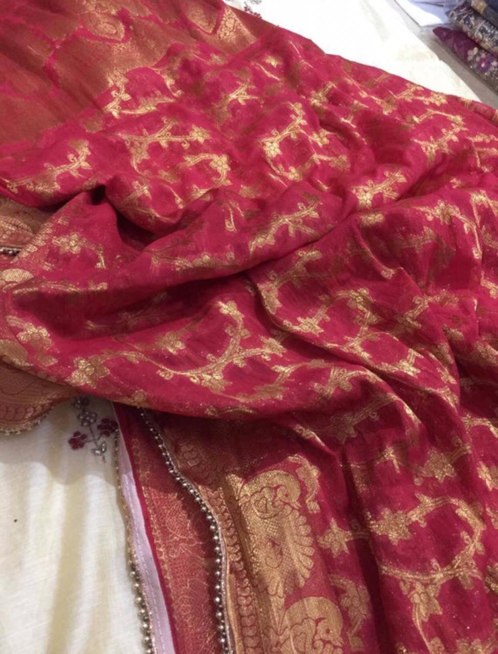 Chanderi Shirt with Gotta work, Benarsi Silk Colored Dupatta n Shantoon Bottom
