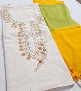 Digital Cotton Khadi Shirt, Chiffon Dupatta n Cotton Bottom