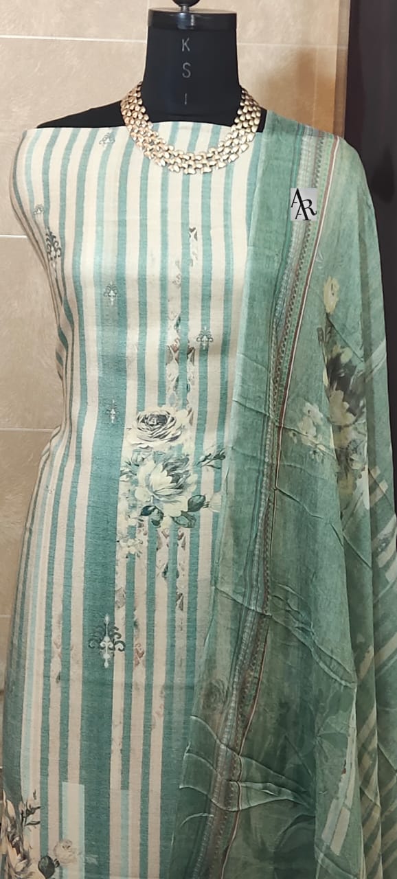Printed Pashmina Shirt Self-Printed Pashmina Bottom with Chiffon Dupatta