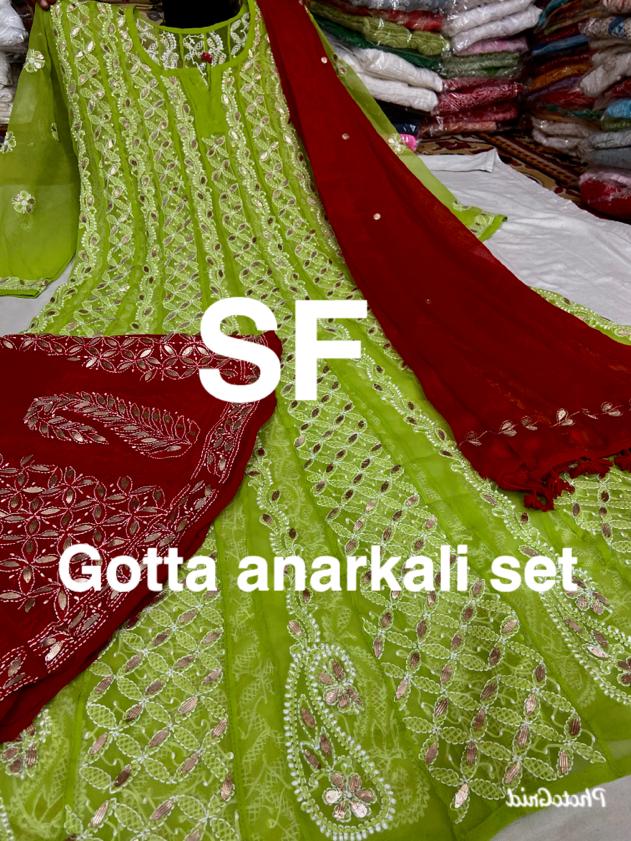 Chikankari Anarkali Sharara with gotta patti work