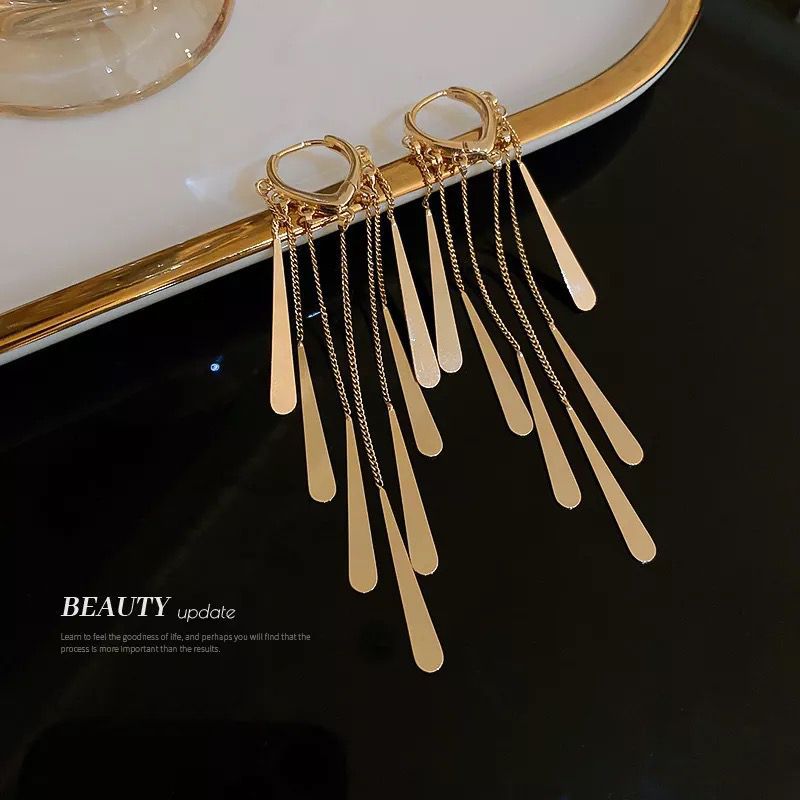 Gold Electroplated Buckle Long Earrings