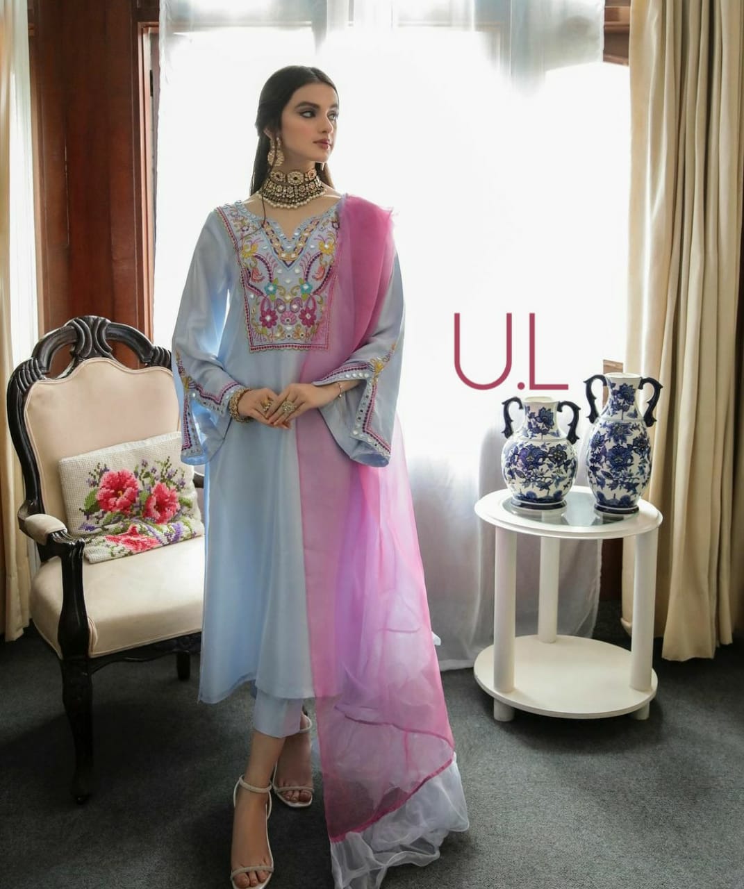 Chanderi Silk Embroidered Set