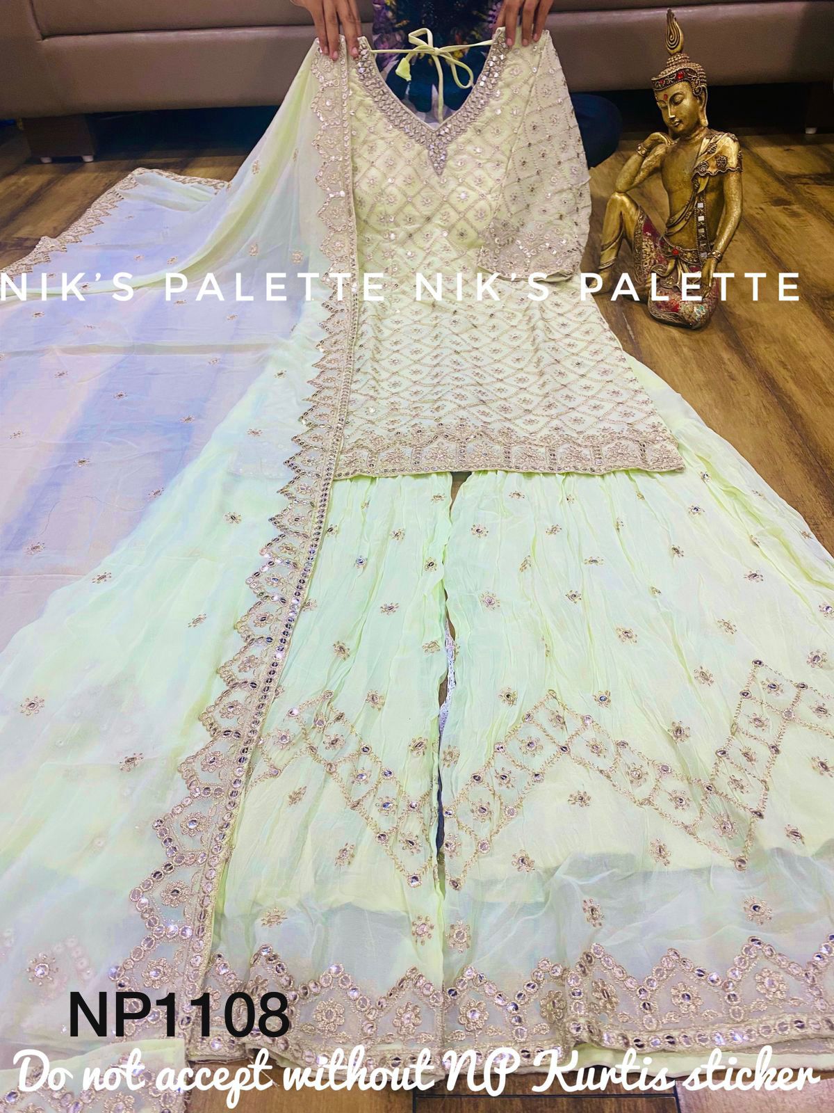 Georgette Kurti Sharara Set with heavy embroidery