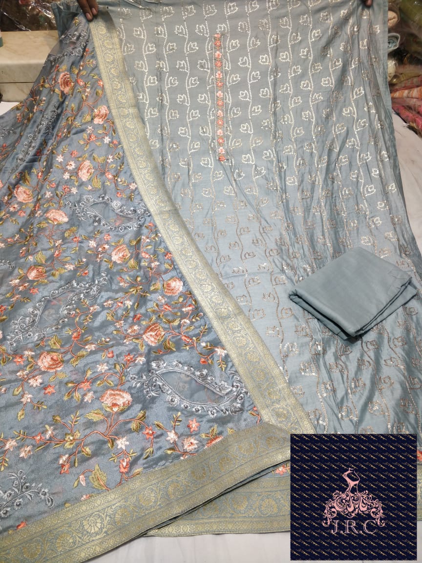Maheshwari Silk Shirt(embroidered) with Bottom n Dupatta