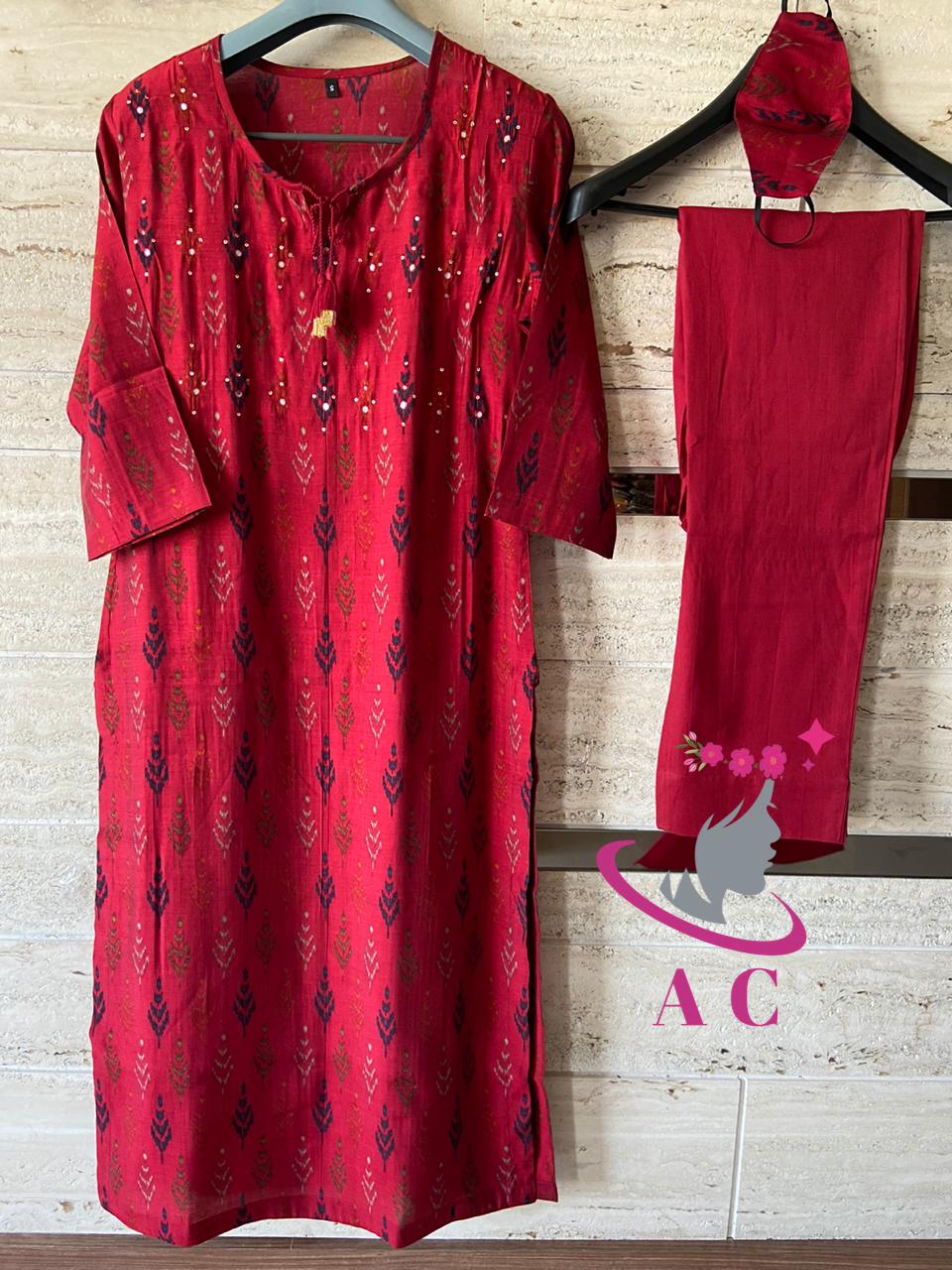 Cotton Silk Stitched Shirt (Sequins) with Pant