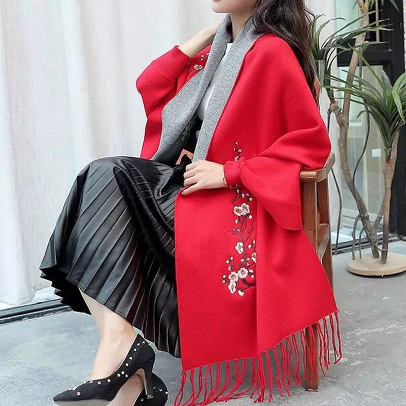 Embroidery Sleeves Poncho/Shawl