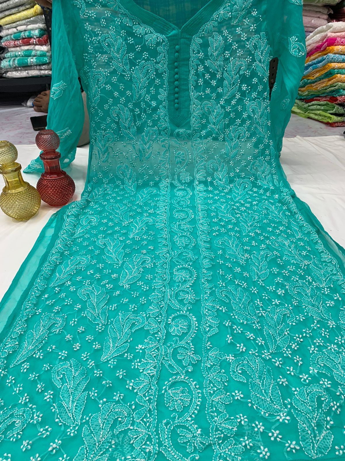 Georgette Chikankari Long Kurtis