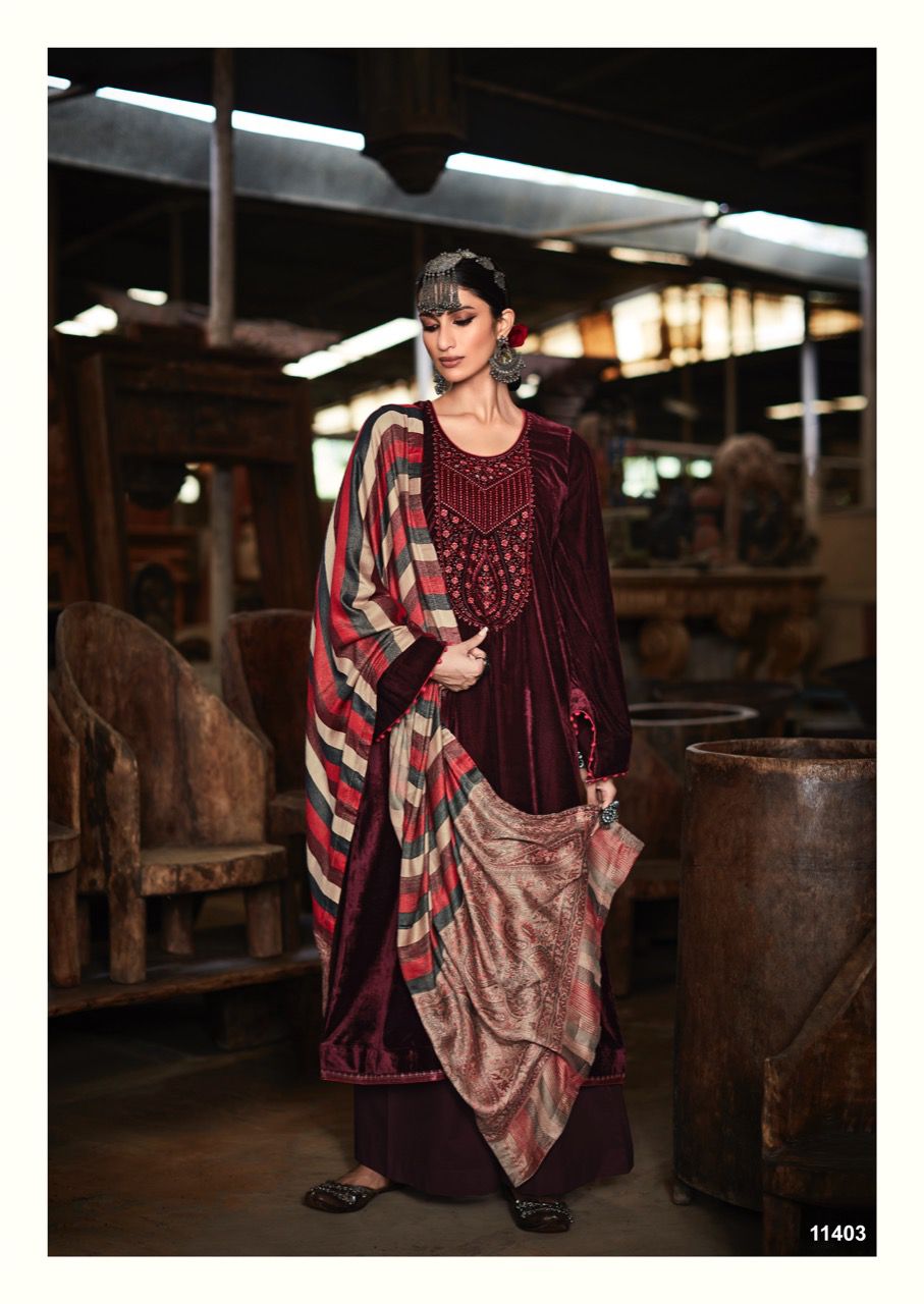 Velvet Embroidery Top n Stole with Pashmina Bottom